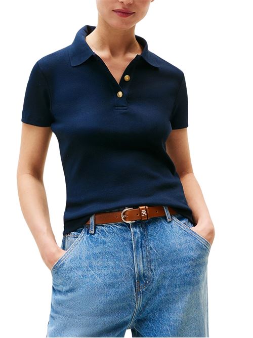 Polo donna blu in cotone Tommy Hilfiger | WW0WW45436C1G